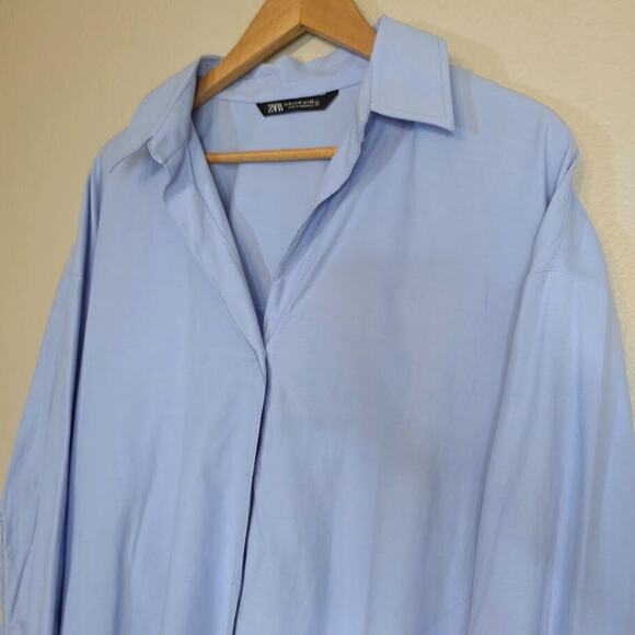 ZARA Oversized Poplin Shirt M Light Blue Cotton Minimalist Workwear - Picture 2 of 7